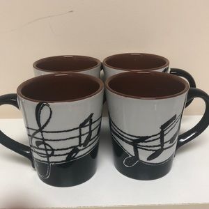 SET OF 4 WHITE/BROWN MUSIC MUGS